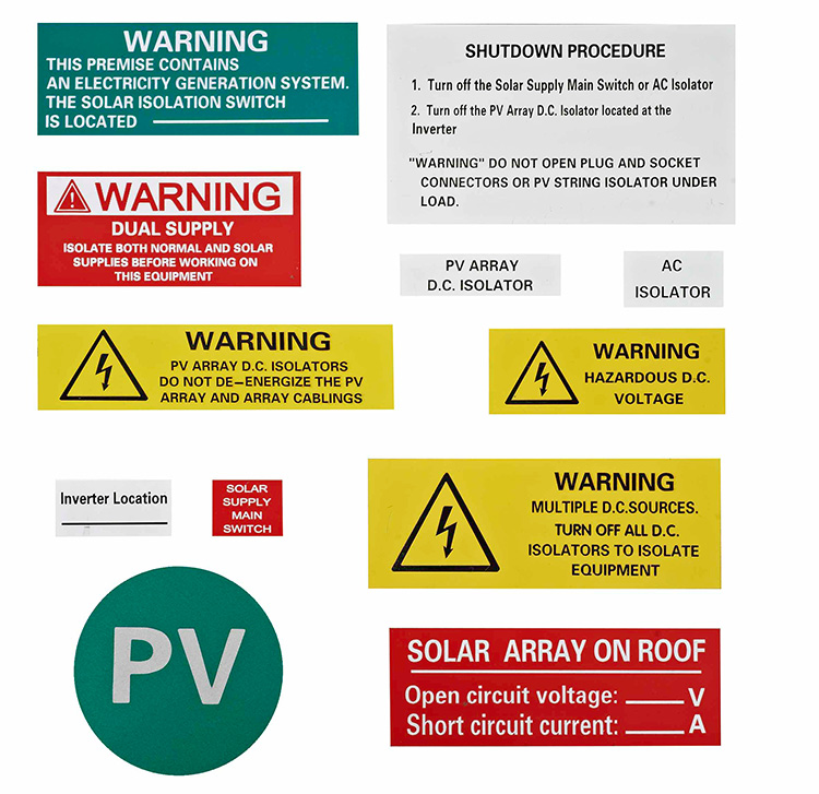 Etiketat paralajmëruese për sistemin Pv